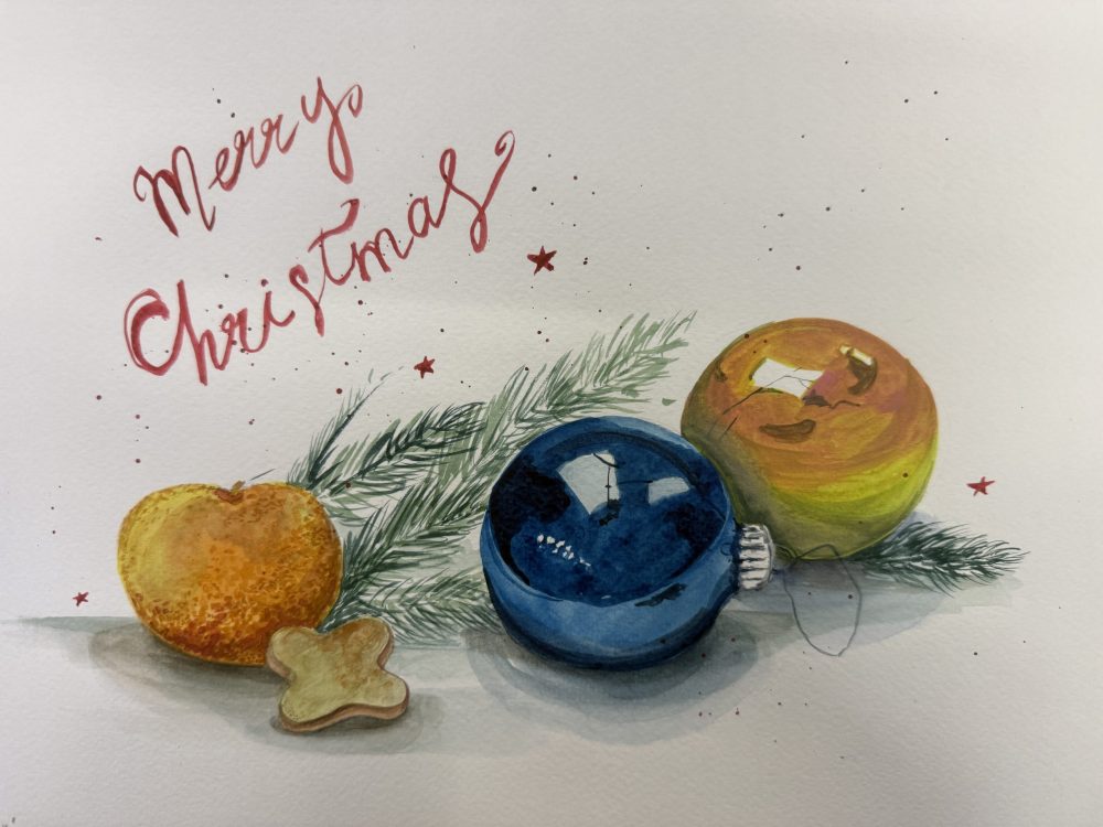 Orange und Weihnachtsschmuck