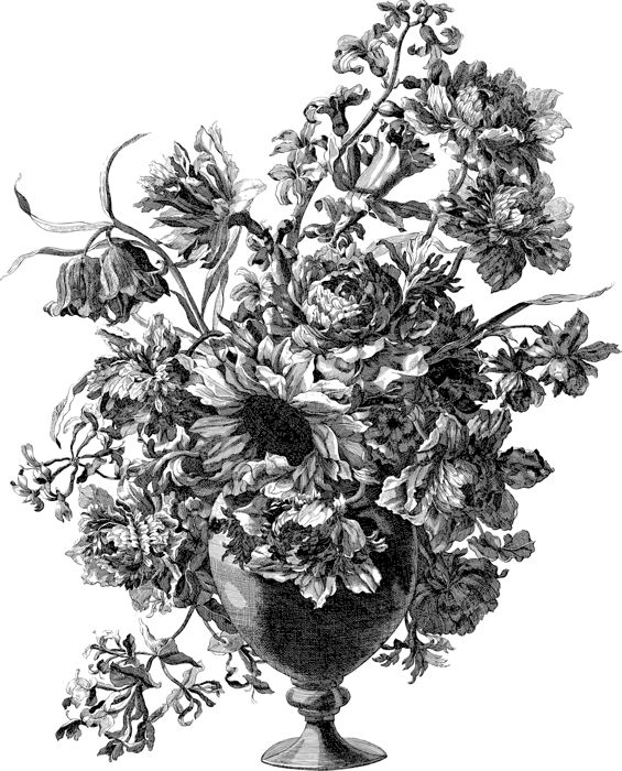 Stillleben Vase mit Blumen, schwarz-weiss Malvorlage für Workshop